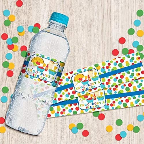 Amanda Creation Fiesta Water Bottle Labels, 20 Waterproof Vinyl 1.75 x 8.5 Inch Taco Bout a Party Mexican Birthday Wraps, Made in USA thumbnail 5