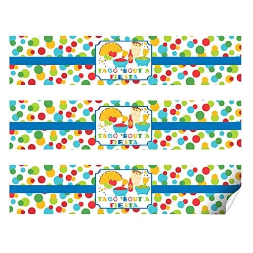 Amanda Creation Fiesta Water Bottle Labels, 20 Waterproof Vinyl 1.75 x 8.5 Inch Taco Bout a Party Mexican Birthday Wraps, Made in USA thumbnail 2