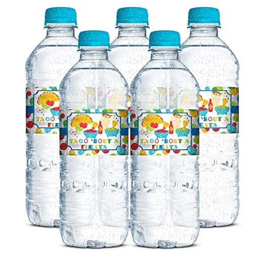 Amanda Creation Fiesta Water Bottle Labels, 20 Waterproof Vinyl 1.75 x 8.5 Inch Taco Bout a Party Mexican Birthday Wraps, Made in USA thumbnail 3