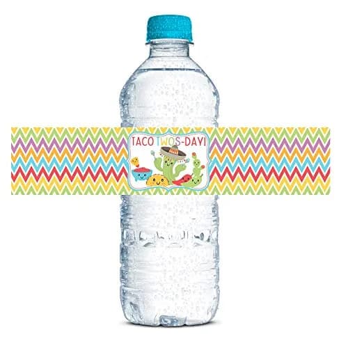 Amanda Creation Taco TWOS-Day Second Birthday Fiesta Party Waterproof Water Bottle Sticker Wrappers | 20 Labels, 1.75" x 8.5" thumbnail 1