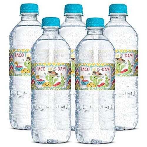 Amanda Creation Taco TWOS-Day Second Birthday Fiesta Party Waterproof Water Bottle Sticker Wrappers | 20 Labels, 1.75" x 8.5" thumbnail 3