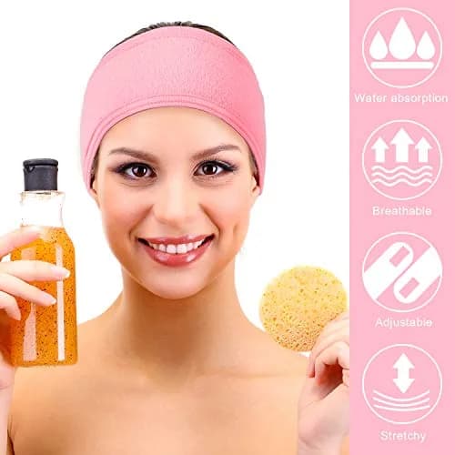 Whaline Pink Spa Headband 4 Pcs | Soft Terry Cloth, Adjustable & Reusable for Facial & Makeup thumbnail 5