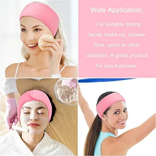 Whaline Pink Spa Headband 4 Pcs | Soft Terry Cloth, Adjustable & Reusable for Facial & Makeup thumbnail 6