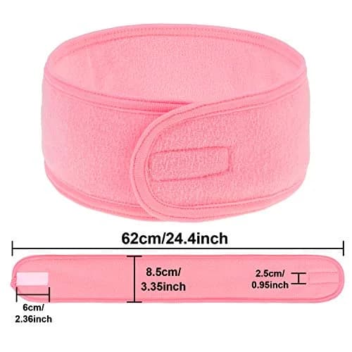 Whaline Pink Spa Headband 4 Pcs | Soft Terry Cloth, Adjustable & Reusable for Facial & Makeup thumbnail 2