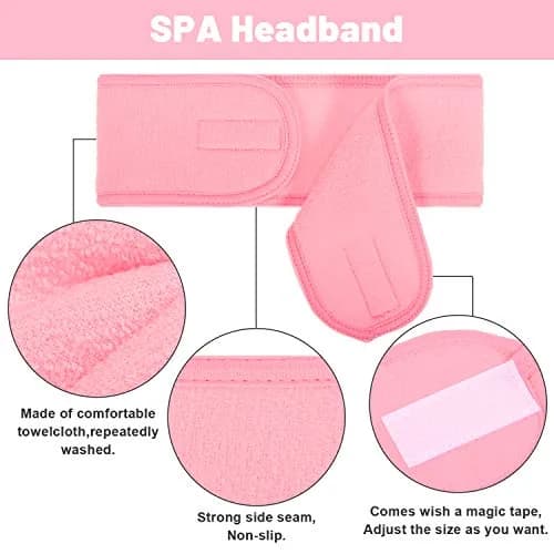 Whaline Pink Spa Headband 4 Pcs | Soft Terry Cloth, Adjustable & Reusable for Facial & Makeup thumbnail 3