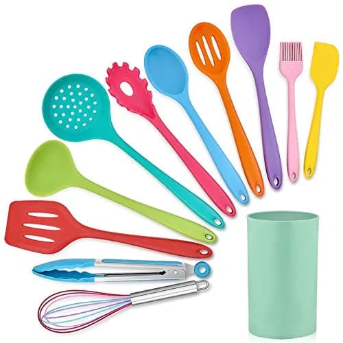 LIANYU 12-Piece Silicone Kitchen Cooking Utensils Set with Holder, Multi Color | Food Grade & Heat Resistant thumbnail 1