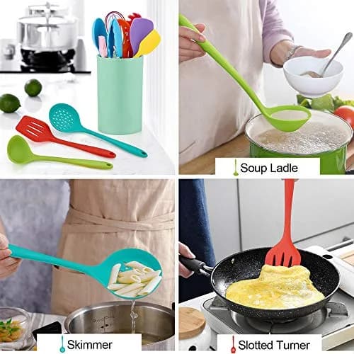 LIANYU 12-Piece Silicone Kitchen Cooking Utensils Set with Holder, Multi Color | Food Grade & Heat Resistant thumbnail 4