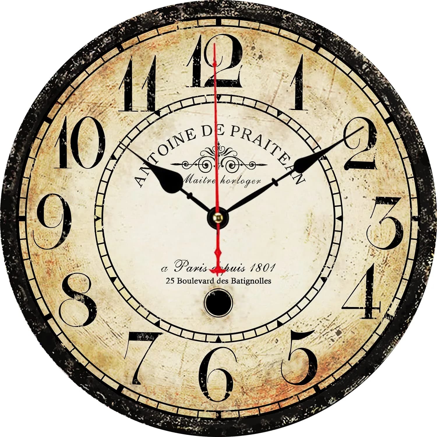 CAMAQUI 12 inch Retro Wall Clock | Silent Non-Ticking Vintage Decor for Living Room & Kitchen — Brown