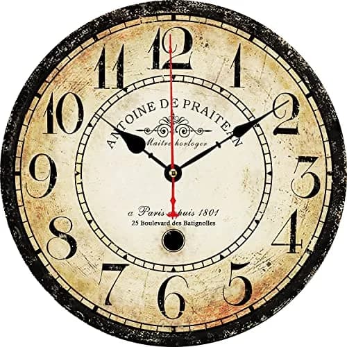 CAMAQUI 12 inch Retro Wall Clock | Silent Non-Ticking Vintage Decor for Living Room & Kitchen thumbnail 1