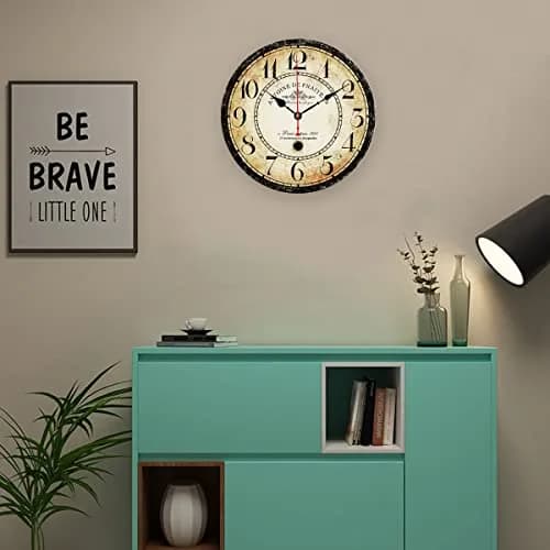 CAMAQUI 12 inch Retro Wall Clock | Silent Non-Ticking Vintage Decor for Living Room & Kitchen thumbnail 6