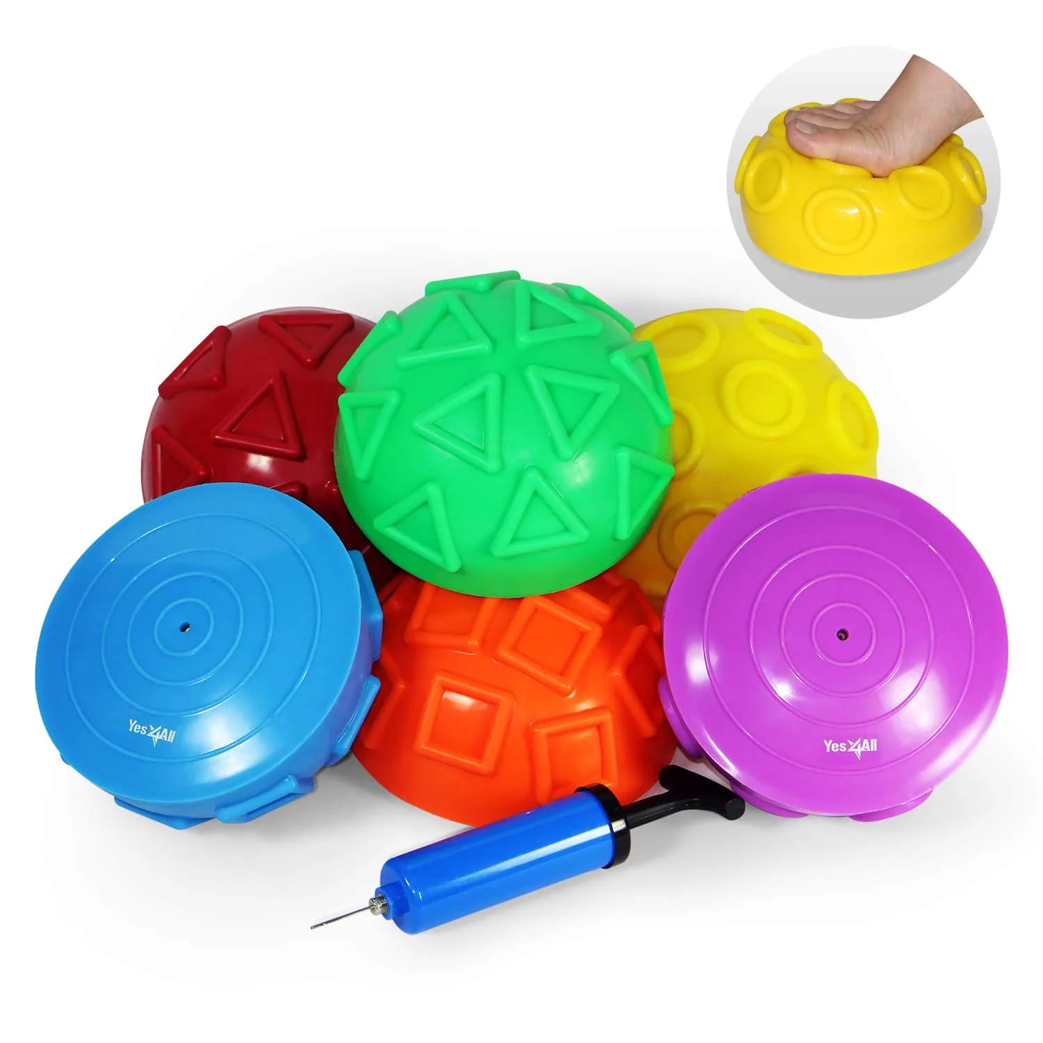 Yes4All Hedgehog Balance Pods Set of 6 | Core Strength & Stability Trainer with Hand Pump (16.5 cm W x 8 cm H) - main product image