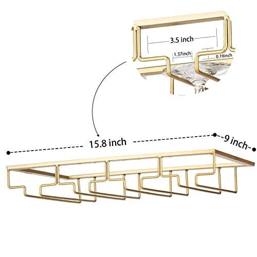 FOMANSH Gold Stemware Rack 15.8×9×2.36 inch | Space-Saving Kitchen Organizer thumbnail 4