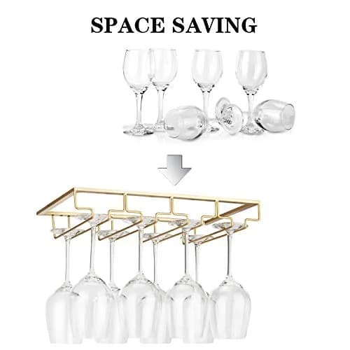 FOMANSH Gold Stemware Rack 15.8×9×2.36 inch | Space-Saving Kitchen Organizer thumbnail 2