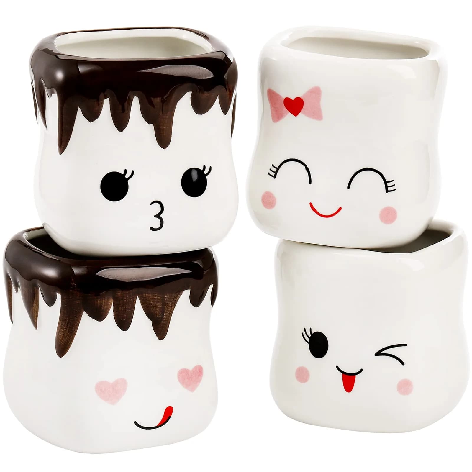 Hedume 4 Pack Ceramic Hot Chocolate Mugs | Cute Couple Matching Coffee Cups (6oz) — White