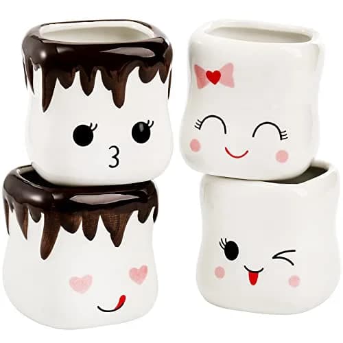 Hedume 4 Pack Ceramic Hot Chocolate Mugs | Cute Couple Matching Coffee Cups (6oz) thumbnail 1