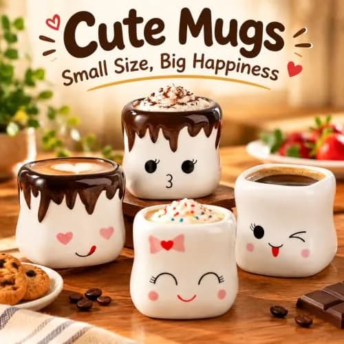 Hedume 4 Pack Ceramic Hot Chocolate Mugs | Cute Couple Matching Coffee Cups (6oz) thumbnail 4