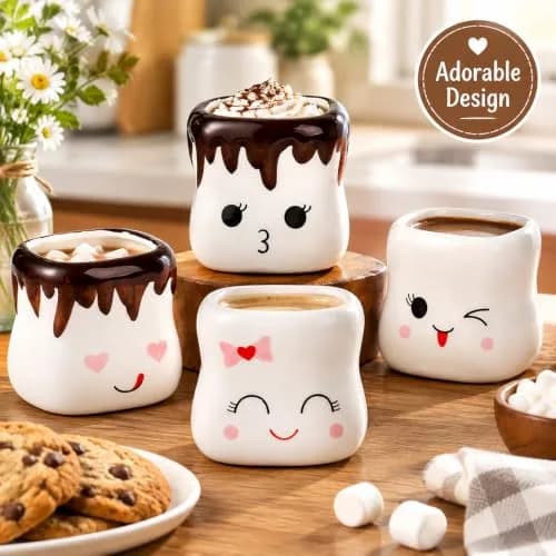 Hedume 4 Pack Ceramic Hot Chocolate Mugs | Cute Couple Matching Coffee Cups (6oz) thumbnail 5