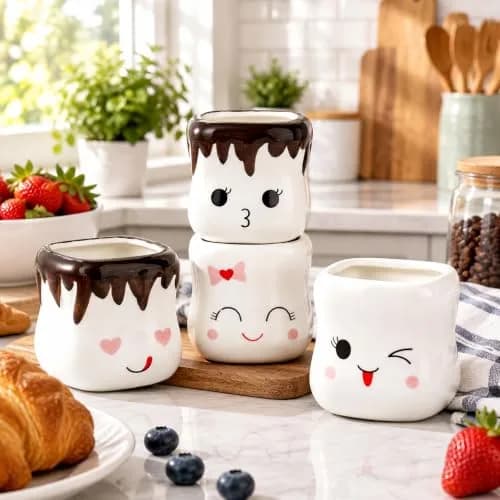 Hedume 4 Pack Ceramic Hot Chocolate Mugs | Cute Couple Matching Coffee Cups (6oz) thumbnail 6