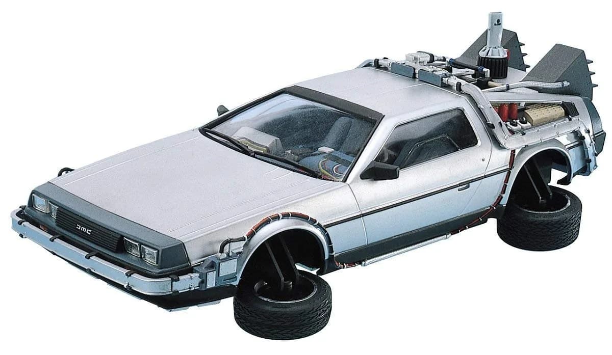Aoshima Movie Mecha #BT-02 1/24 Back to The Future Delorean Part II Model Kit | Diecast Metal Display Model — Silver