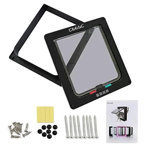 CEESC X-Large Black Cat Door for Interior/Exterior, 24.9cm x 28cm x 5.5cm (9.8"W x 11"H x 2.15"D) | 4-Way Locking ABS Pet Door for Pets up to 12.5 kg thumbnail 4