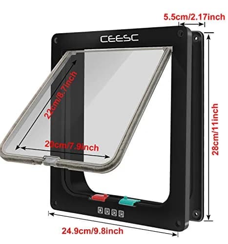 CEESC X-Large Black Cat Door for Interior/Exterior, 24.9cm x 28cm x 5.5cm (9.8"W x 11"H x 2.15"D) | 4-Way Locking ABS Pet Door for Pets up to 12.5 kg thumbnail 5