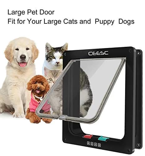 CEESC X-Large Black Cat Door for Interior/Exterior, 24.9cm x 28cm x 5.5cm (9.8"W x 11"H x 2.15"D) | 4-Way Locking ABS Pet Door for Pets up to 12.5 kg thumbnail 6