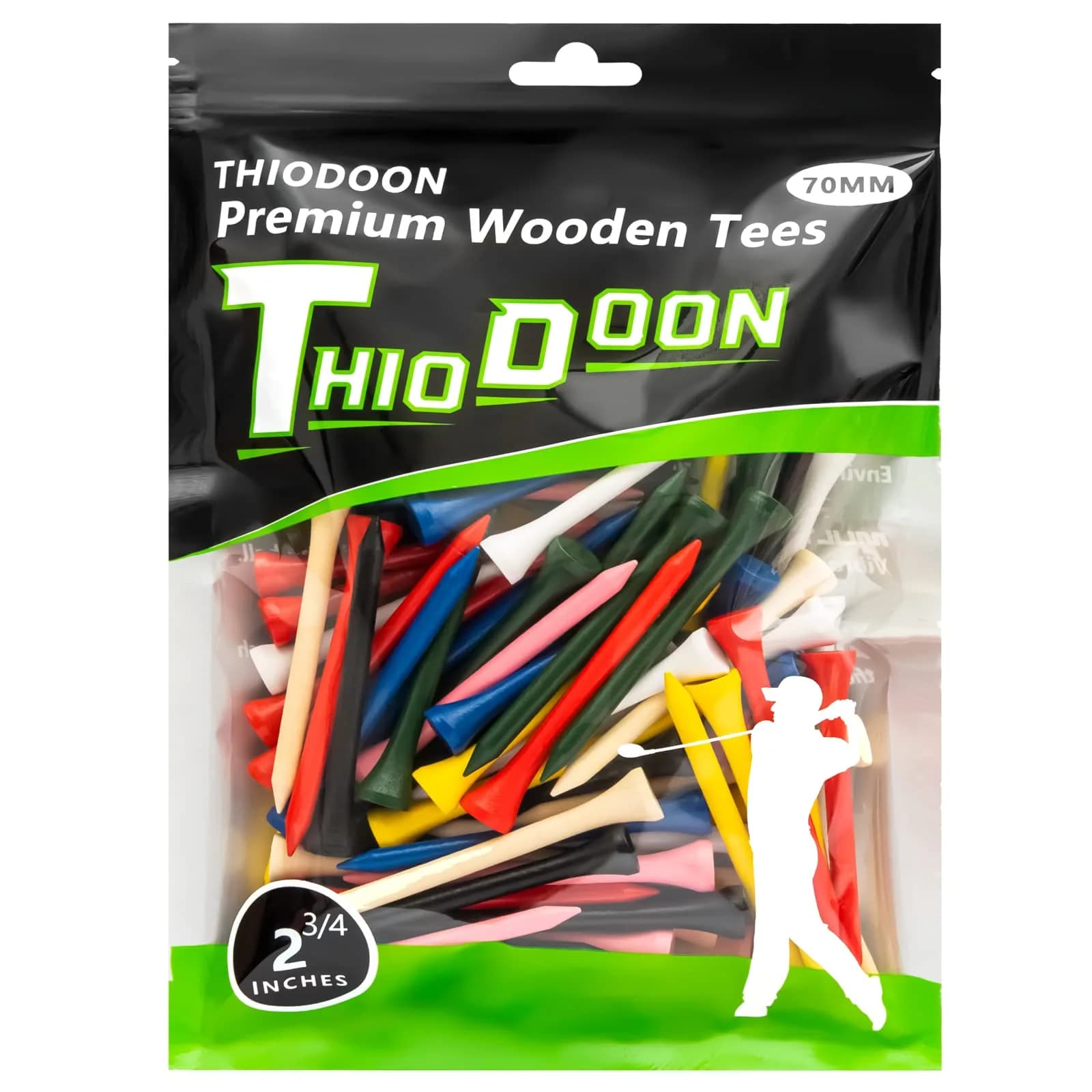 THIODOON Golf Tees 2-3/4 inch | Natural Hardwood, Less Friction, Bulk 100