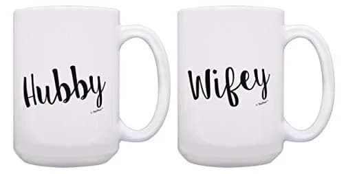 ThisWear Hubby & Wifey Wedding 15oz Coffee Mug - 2 Pack | Large Ceramic Couple Mugs for Wedding Gift thumbnail 1