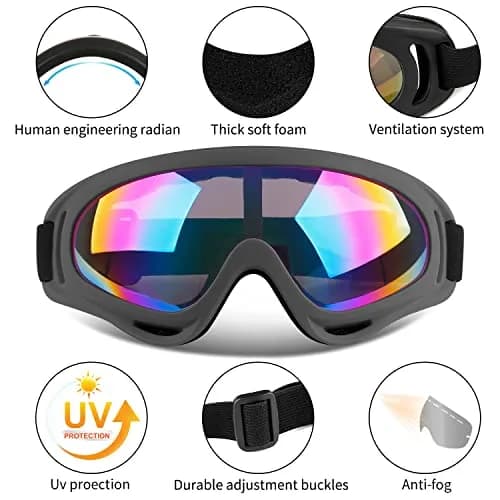 COOLOO Ski Goggles 2 Pack with Clear Lenses & Anti-Fog Coating | Unisex Adult & Kid Snowboard Goggles with Helmet Compatibility thumbnail 2