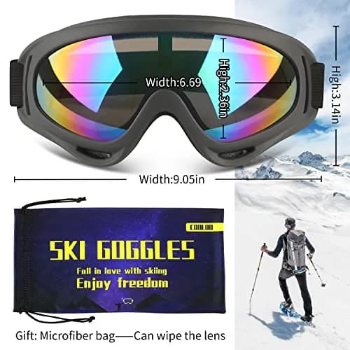 COOLOO Ski Goggles 2 Pack with Clear Lenses & Anti-Fog Coating | Unisex Adult & Kid Snowboard Goggles with Helmet Compatibility thumbnail 3