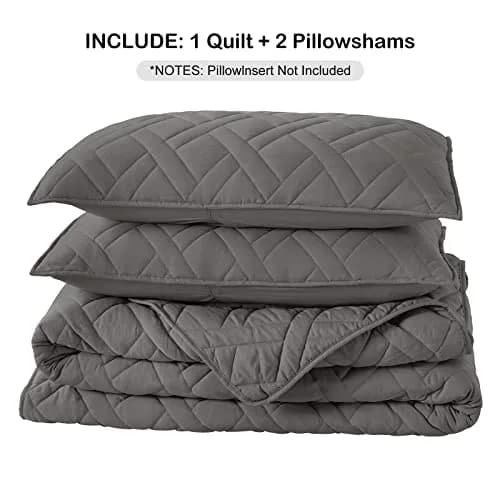 HORIMOTE HOME Quilt Set King Size Grey | Classic Geometric Diamond Pattern, Ultra Soft Microfiber, All Season Lightweight Bedspread Coverlet thumbnail 7