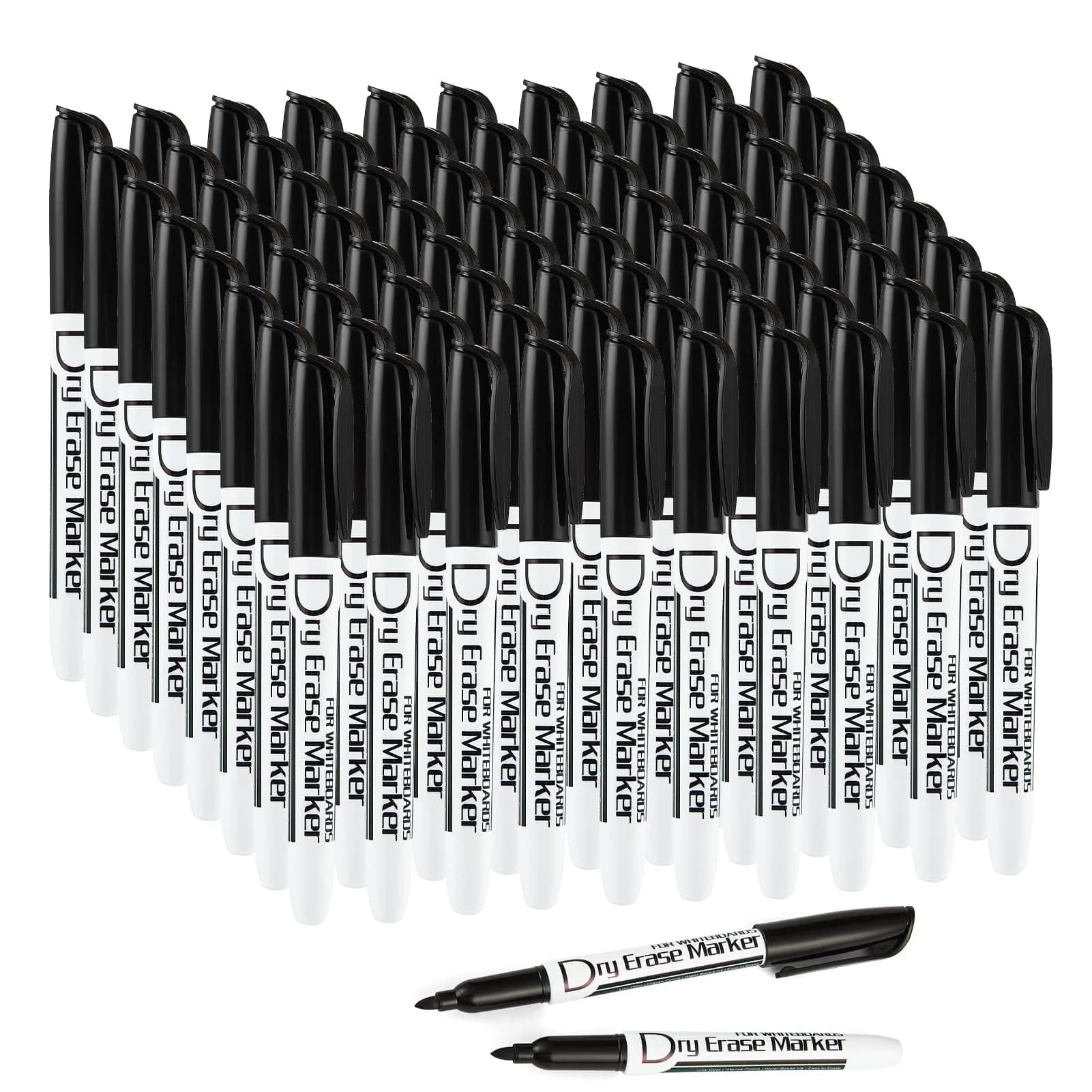 Volcanics Black Dry Erase Markers, Fine Tip, Low Odor, 80 Pack | Vivid, Quick-Drying, Water-Based Ink — Black