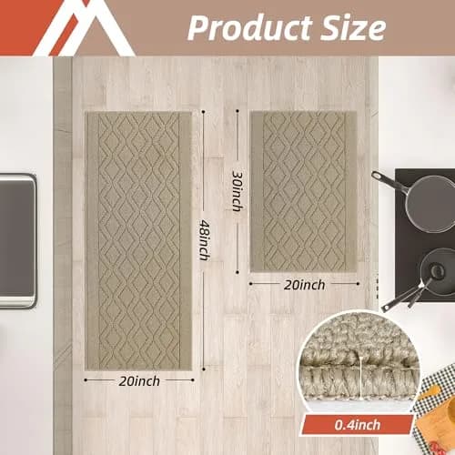 COSY HOMEER Kitchen Rug Mats 48x20/30x20 Inch Beige | Non-Slip Washable Floor Cover thumbnail 6