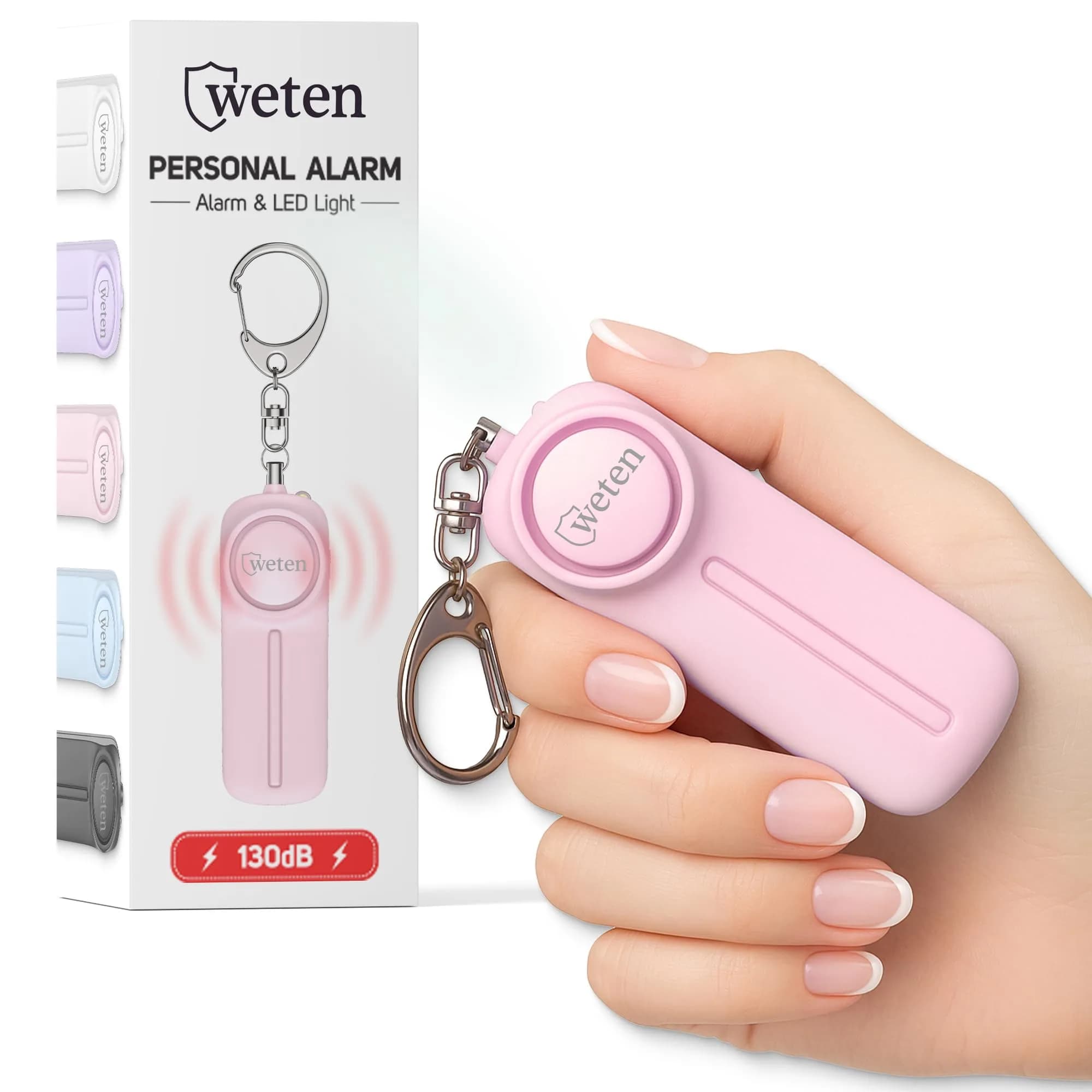 WETEN Personal Safety Alarm Keychain for Women - 130dB Loud Siren & LED Light | Black — B - Pink