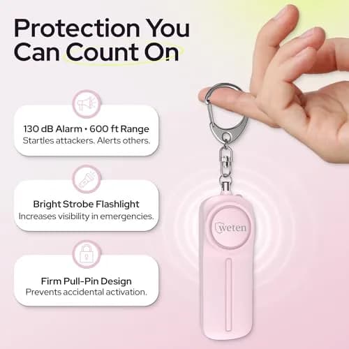 WETEN Personal Safety Alarm Keychain for Women, 130dB Siren, LED Light, Pink | Loud Siren & LED for Instant Alert thumbnail 2