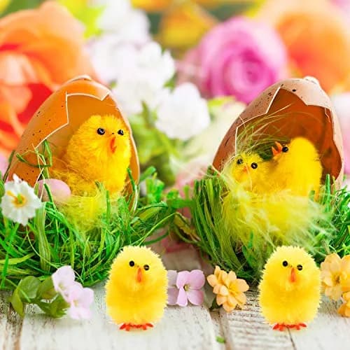 TUPARKA 46 Pcs Mini Easter Chicks 3.5cm (1.4 inch) | Yellow Chenille Plush Figures for Party & Egg Decoration thumbnail 4