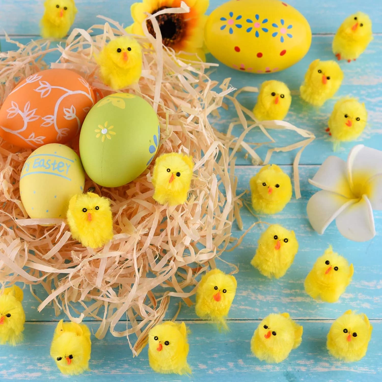 TUPARKA 46 Pcs Mini Easter Chicks 3.5cm (1.4 inch) | Yellow Chenille Plush Figures for Party & Egg Decoration - view 6