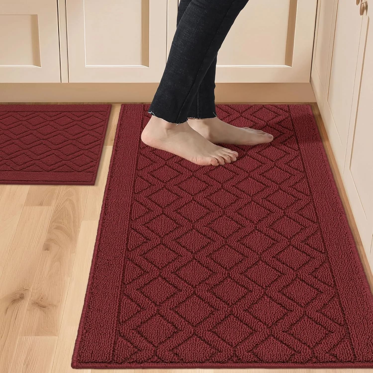 COSY HOMEER 48x20Inch Kitchen Rug Mats, Red | Durable & Washable Polypropylene Floor Mat