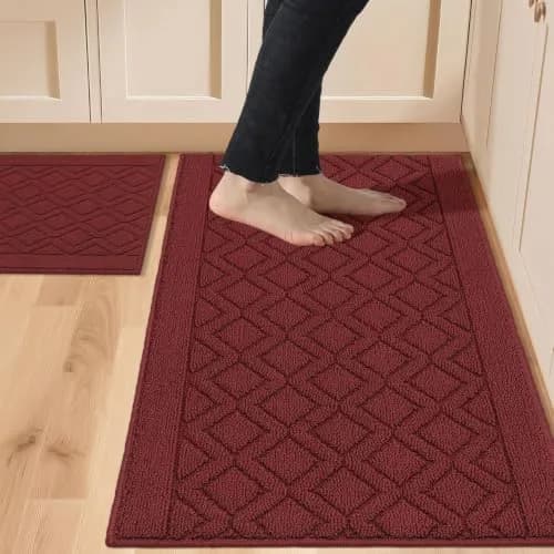 COSY HOMEER 48x20Inch Kitchen Rug Mats, Red | Durable & Washable Polypropylene Floor Mat thumbnail 1
