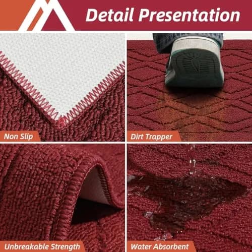 COSY HOMEER 48x20Inch Kitchen Rug Mats, Red | Durable & Washable Polypropylene Floor Mat thumbnail 4