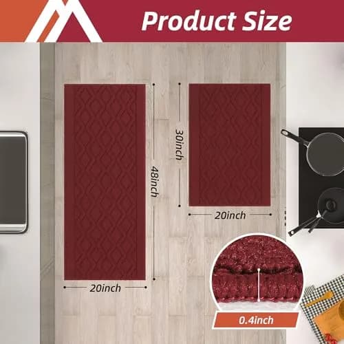 COSY HOMEER 48x20Inch Kitchen Rug Mats, Red | Durable & Washable Polypropylene Floor Mat thumbnail 6