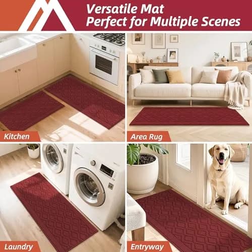COSY HOMEER 48x20Inch Kitchen Rug Mats, Red | Durable & Washable Polypropylene Floor Mat thumbnail 7
