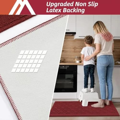COSY HOMEER 48x20Inch Kitchen Rug Mats, Red | Durable & Washable Polypropylene Floor Mat thumbnail 3