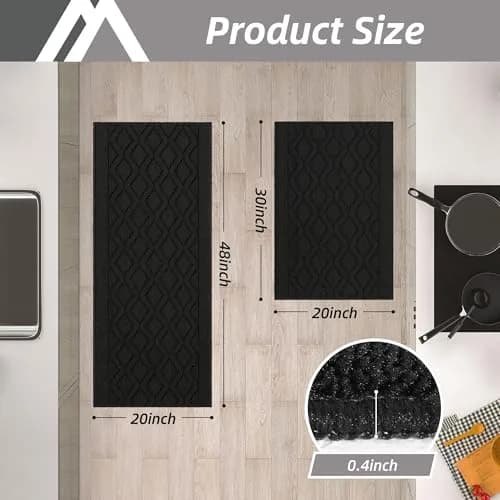 COSY HOMEER 48x20Inch/30x20Inch Kitchen Rug Mats,Black | Durable, Washable & Anti-Slip for Indian Kitchens thumbnail 6