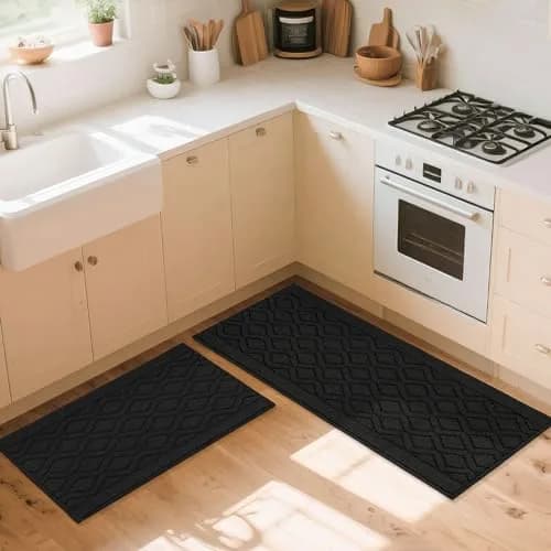 COSY HOMEER 48x20Inch/30x20Inch Kitchen Rug Mats,Black | Durable, Washable & Anti-Slip for Indian Kitchens thumbnail 8