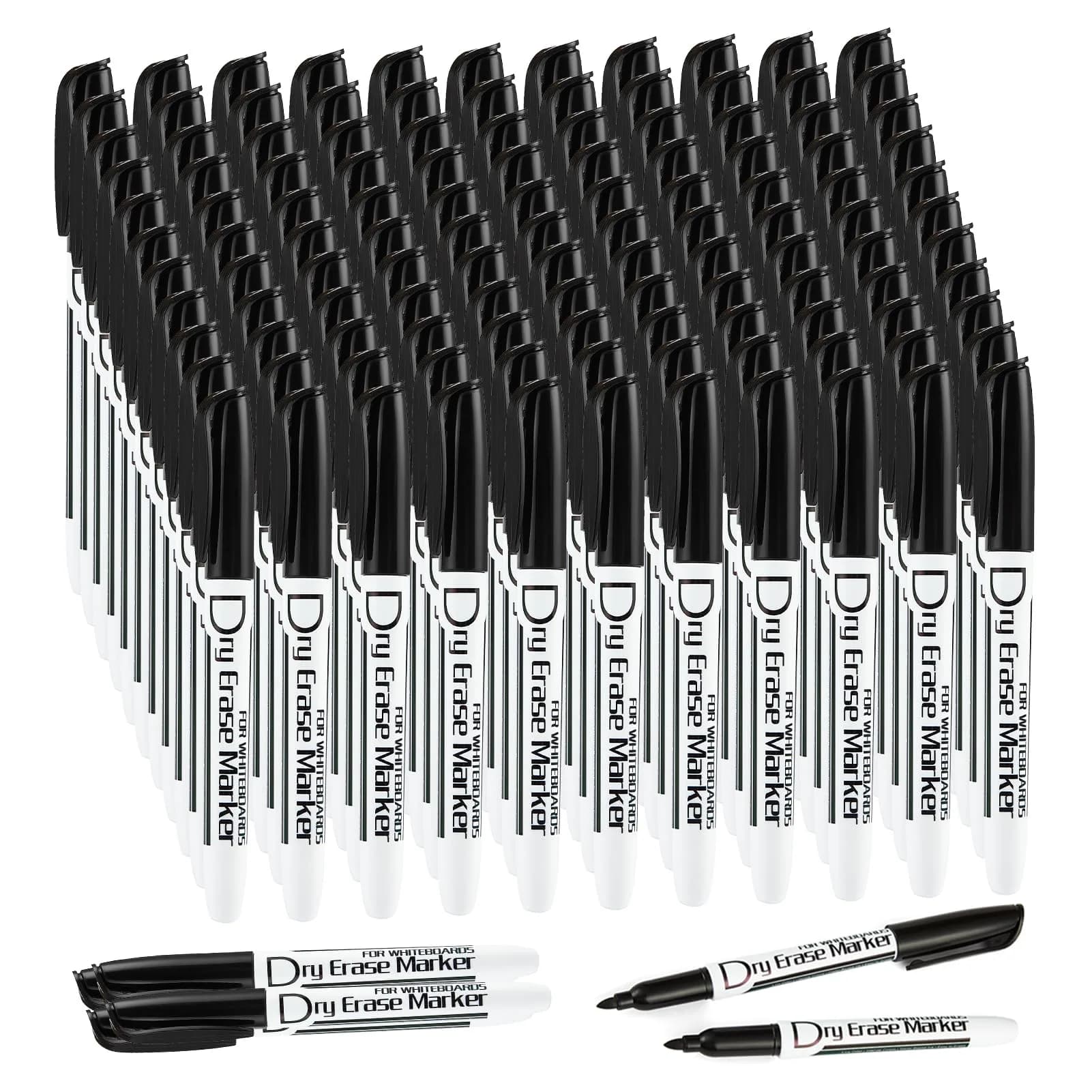Volcanics Black Dry Erase Markers, Fine Tip, Low Odor, 125 Pack | Bulk Pack Marking Pen — 1 Color - Black