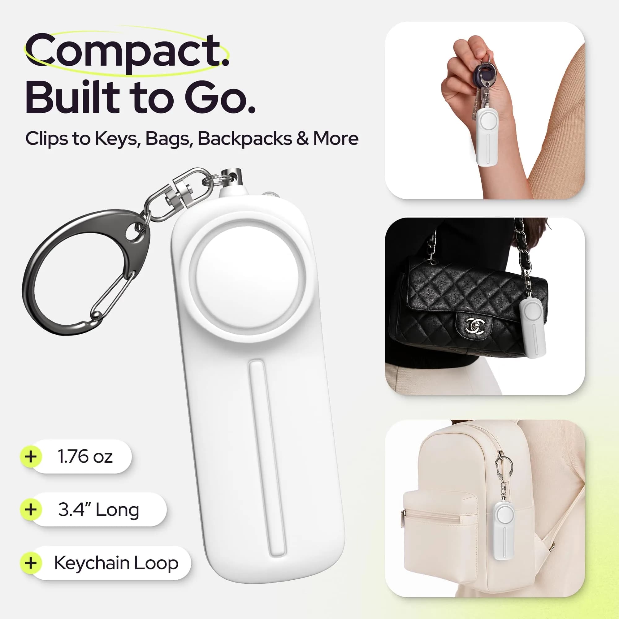 Weten Personal Safety Alarm Keychain White | 130dB Siren, LED Light, Panic Pin, TSA-Approved, 2xAAA Batteries Included - view 5