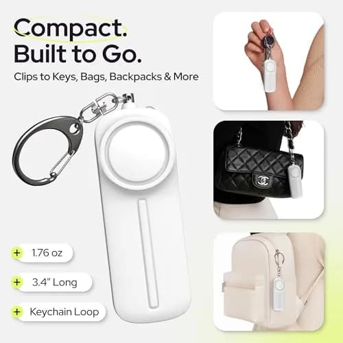 Weten Personal Safety Alarm Keychain White | 130dB Siren, LED Light, Panic Pin, TSA-Approved, 2xAAA Batteries Included thumbnail 5