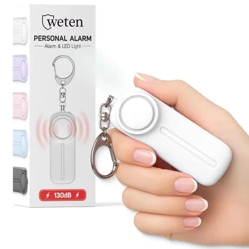 Weten Personal Safety Alarm Keychain White | 130dB Siren, LED Light, Panic Pin, TSA-Approved, 2xAAA Batteries Included thumbnail 1
