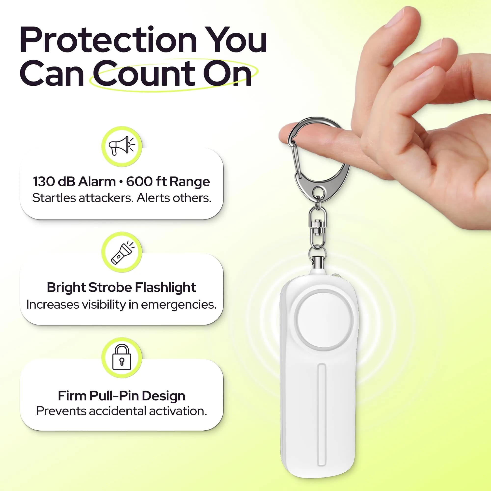 WETEN Personal Safety Alarm Keychain - D - White | 130dB Siren & LED Light - view 2